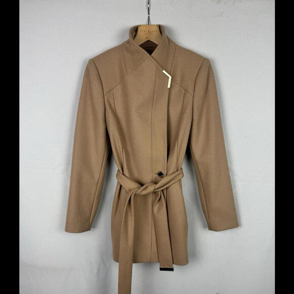 Ted Baker Drytaa Wool Short Wrap Coat Beige Size 0 Ted, 2 US - Picture 2 of 8